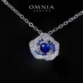 Jillian Floral Blue and White Pendant Necklace With High Quality Simulated Diamonds in 925 Silver