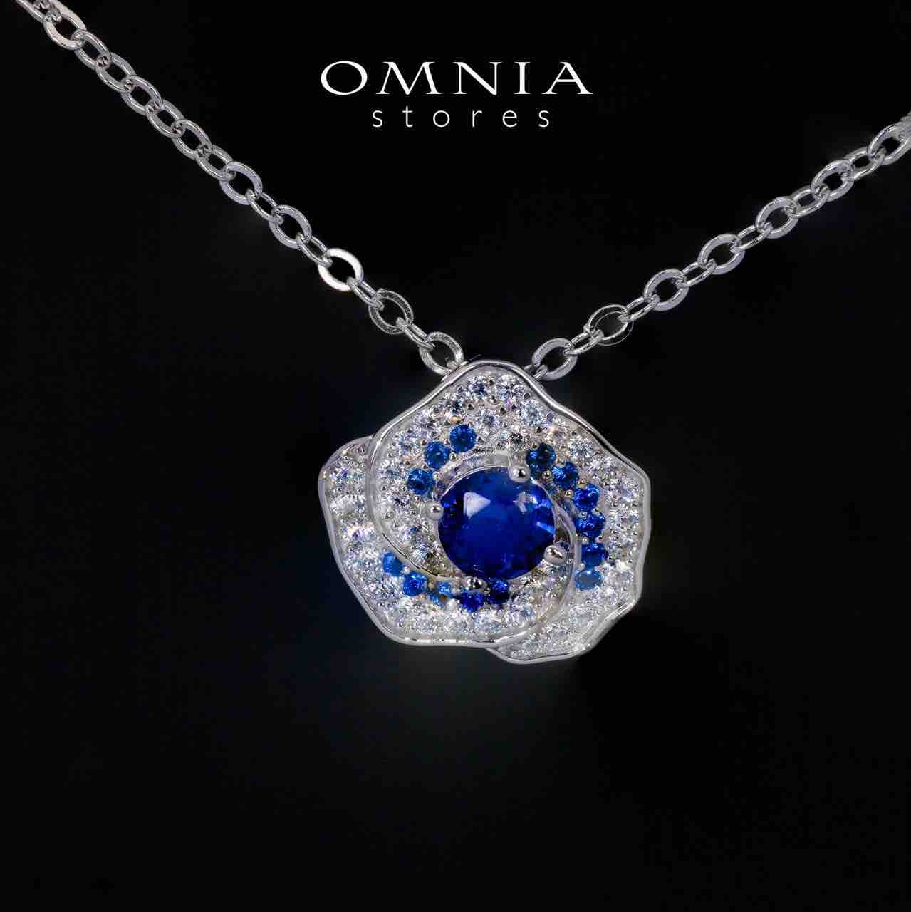 Jillian Floral Blue and White Pendant Necklace With High Quality Simulated Diamonds in 925 Silver
