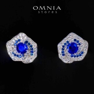 Jillian Floral Blue and White Earrings With High Quality Simulated Diamonds in 925 Silver