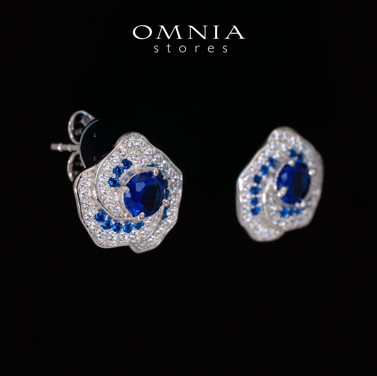 Jillian Floral Blue and White Earrings With High Quality Simulated Diamonds in 925 Silver - Image 2