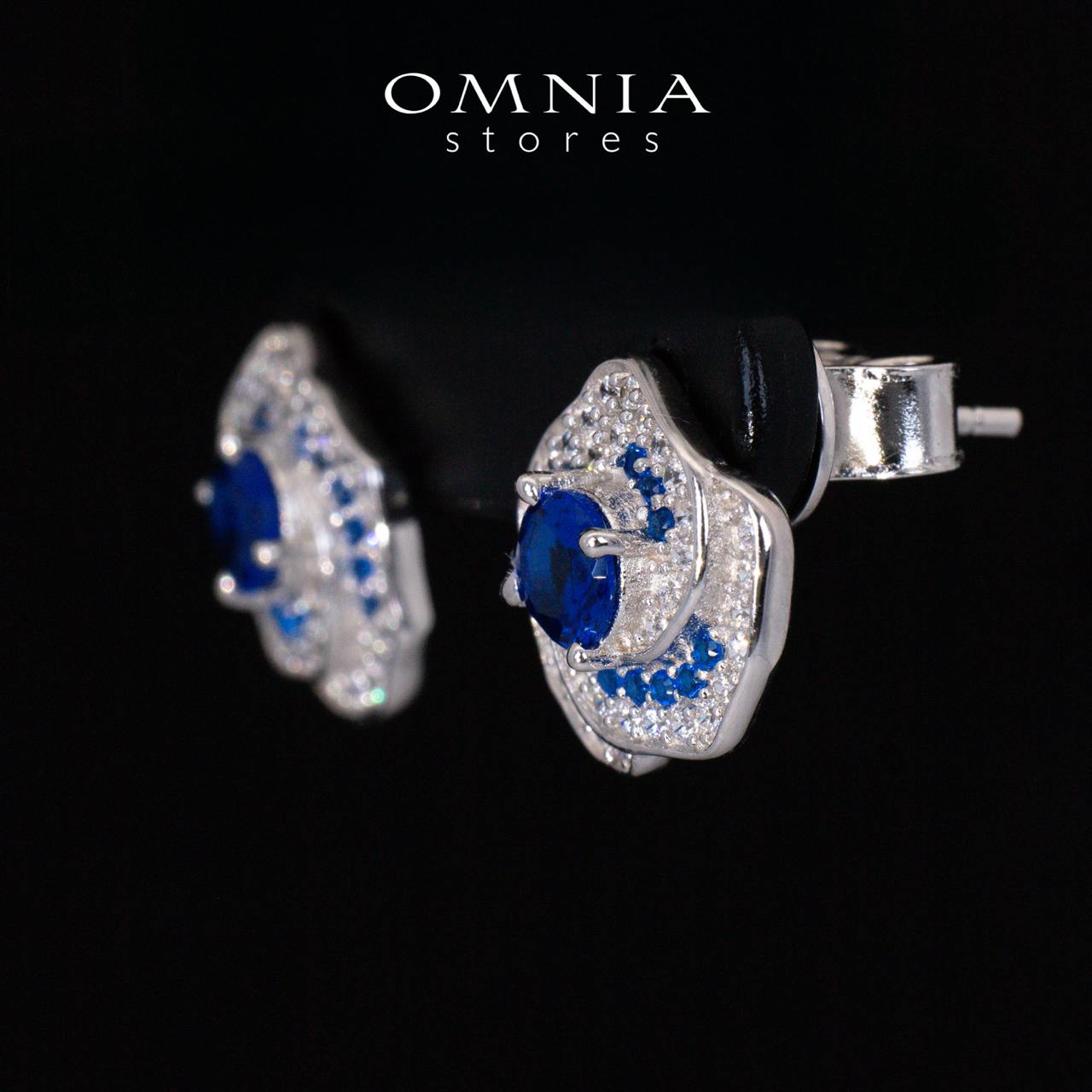 Jillian Floral Blue and White Earrings With High Quality Simulated Diamonds in 925 Silver - Image 4