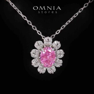 Nataly Pink Flower Design Pendant Necklace With High Quality Simulated Diamonds in 925 Silver
