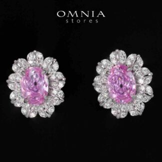 Nataly Pink Flower Design Earrings With High Quality Simulated Diamonds in 925 Silver