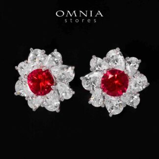 Gwen Floral Red and White Pendant Necklace With High Quality Simulated Diamonds in 925 Silver