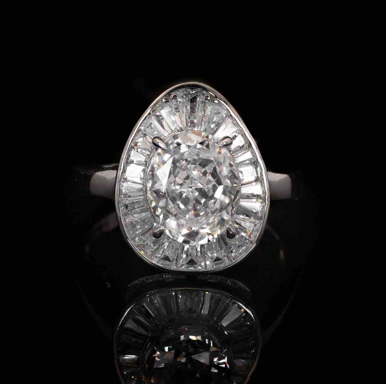 Irene White Pear Ring With High Quality Simulated Diamonds in 925 Silver