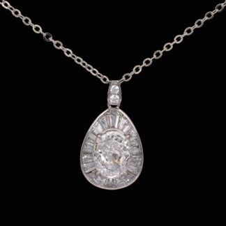 Irene White Pear Pendant Necklace With High Quality Simulated Diamonds in 925 Silver