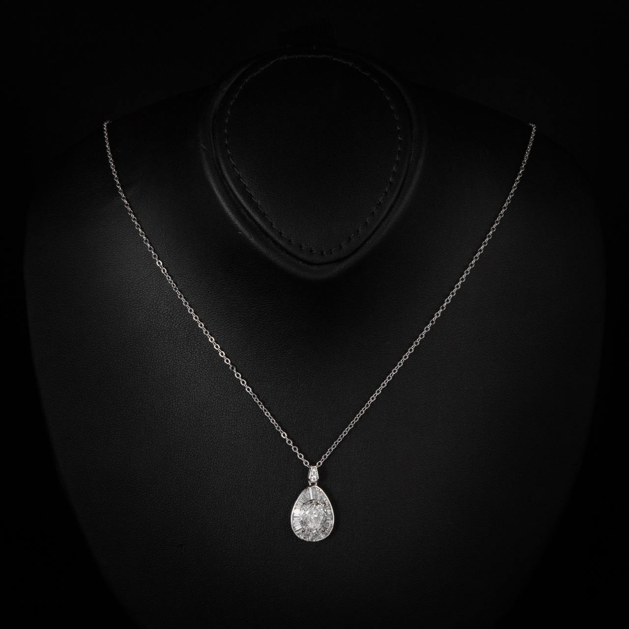 Irene White Pear Pendant Necklace With High Quality Simulated Diamonds in 925 Silver - Image 2