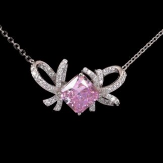 Megan Ribbon Pink Drop Pendant Necklace With High Quality Simulated Diamonds in 925 Silver
