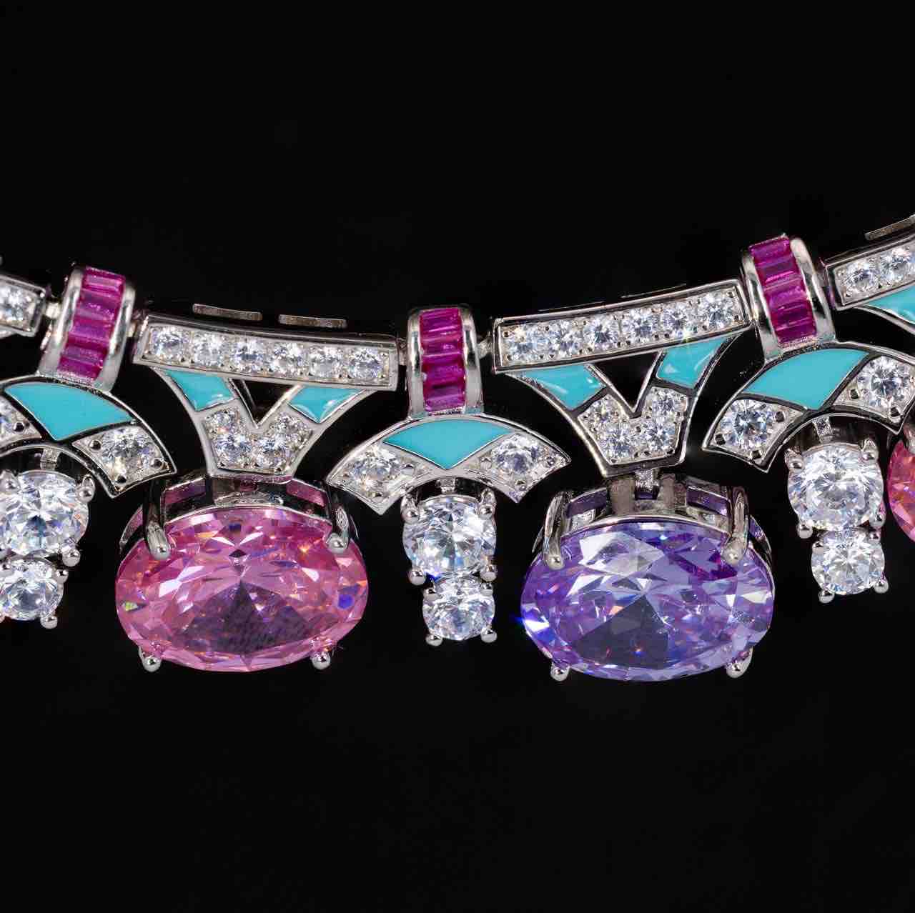 Kassidy Multi Color Necklace With High Quality Simulated Diamonds in 925 Silver - Image 2