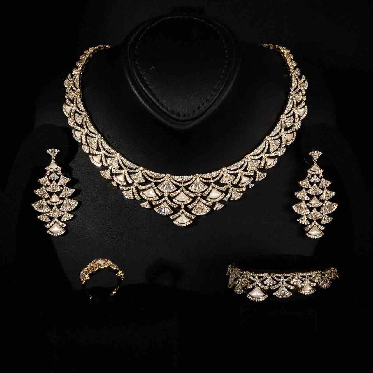 Bita Gold Luxury Bridal Full Set in High Quality Zircon Stone in Rhodium Plated