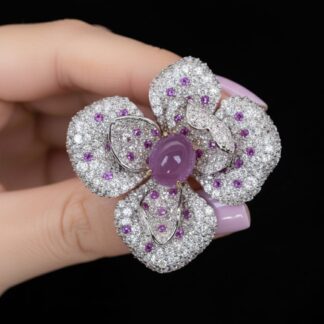 Tori Purple Flower Brooch With High Quality Simulated Diamonds in 925 Silver