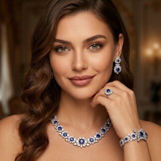 Nareen Blue Luxury Bridal Full Set in High Quality Zircon Stone Rhodium Plated
