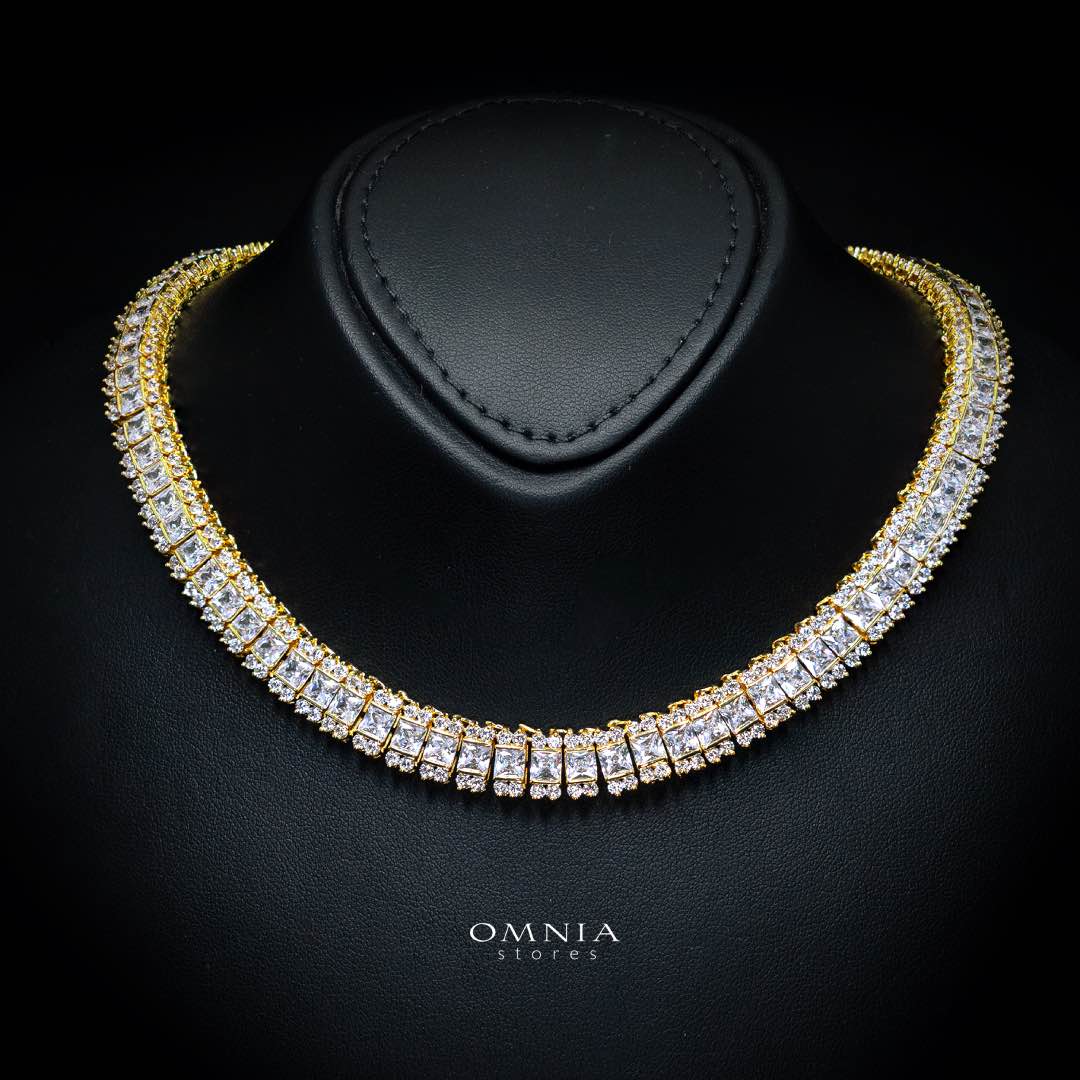Omnia Rawda Gold Luxury Bridal Full Set With Quality Simulated Diamonds Rhodium Plated - Image 2