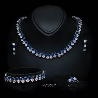 Omnia Hessa Blue and Whte Luxury Bridal Full Set in High Quality Simulated Diamonds