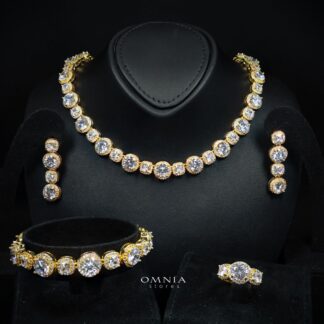 Omnia Lilian Gold Bridal Full Set in High Quality Simulated Diamonds Rhodium Plated