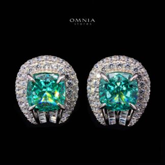 Omnia Katy Green Clip Earrings With High Quality Simulated Diamonds in 925 Silver