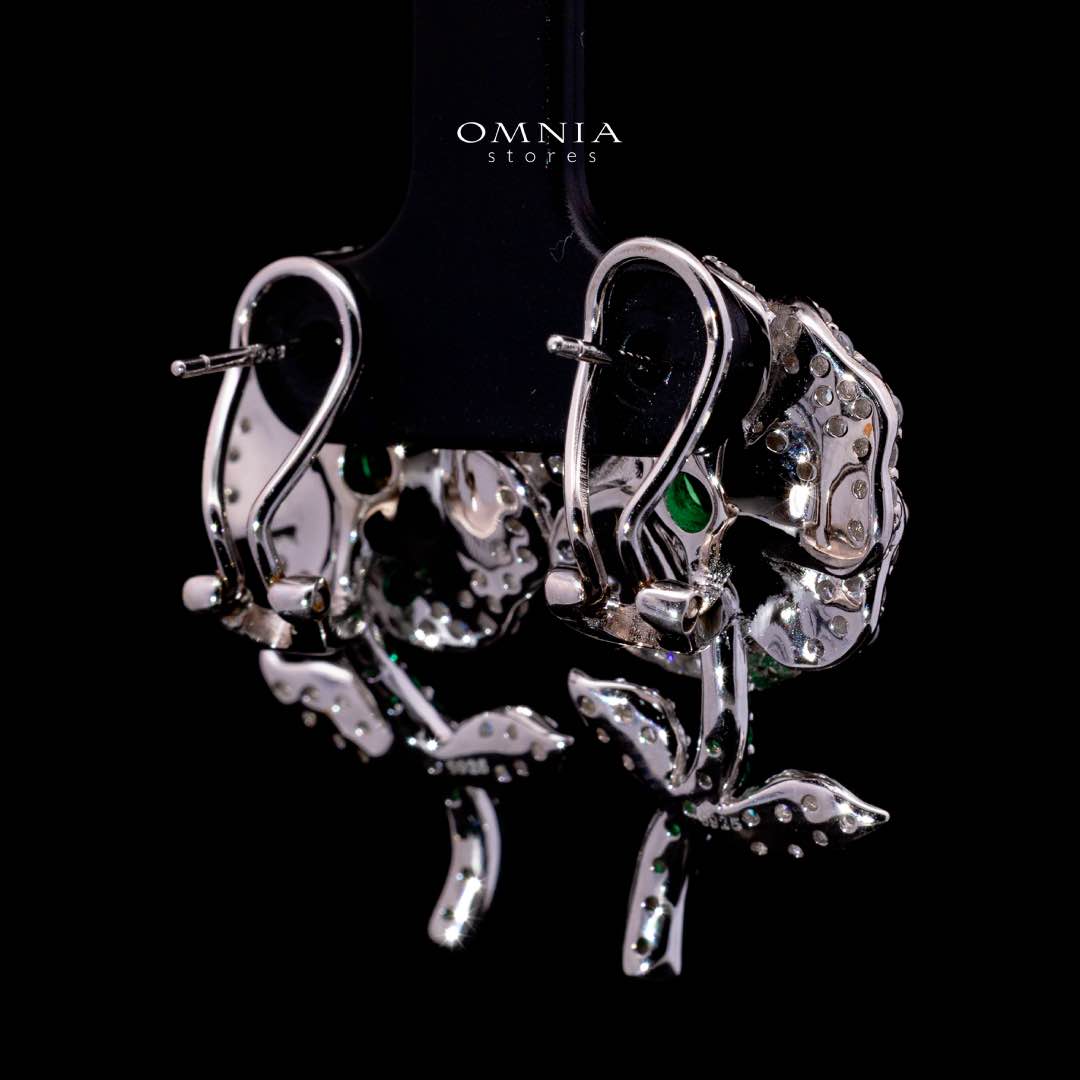 Omnia Rena White and Green Clip Earrings With High Quality Simulated Diamonds in 925 Silver - Image 3