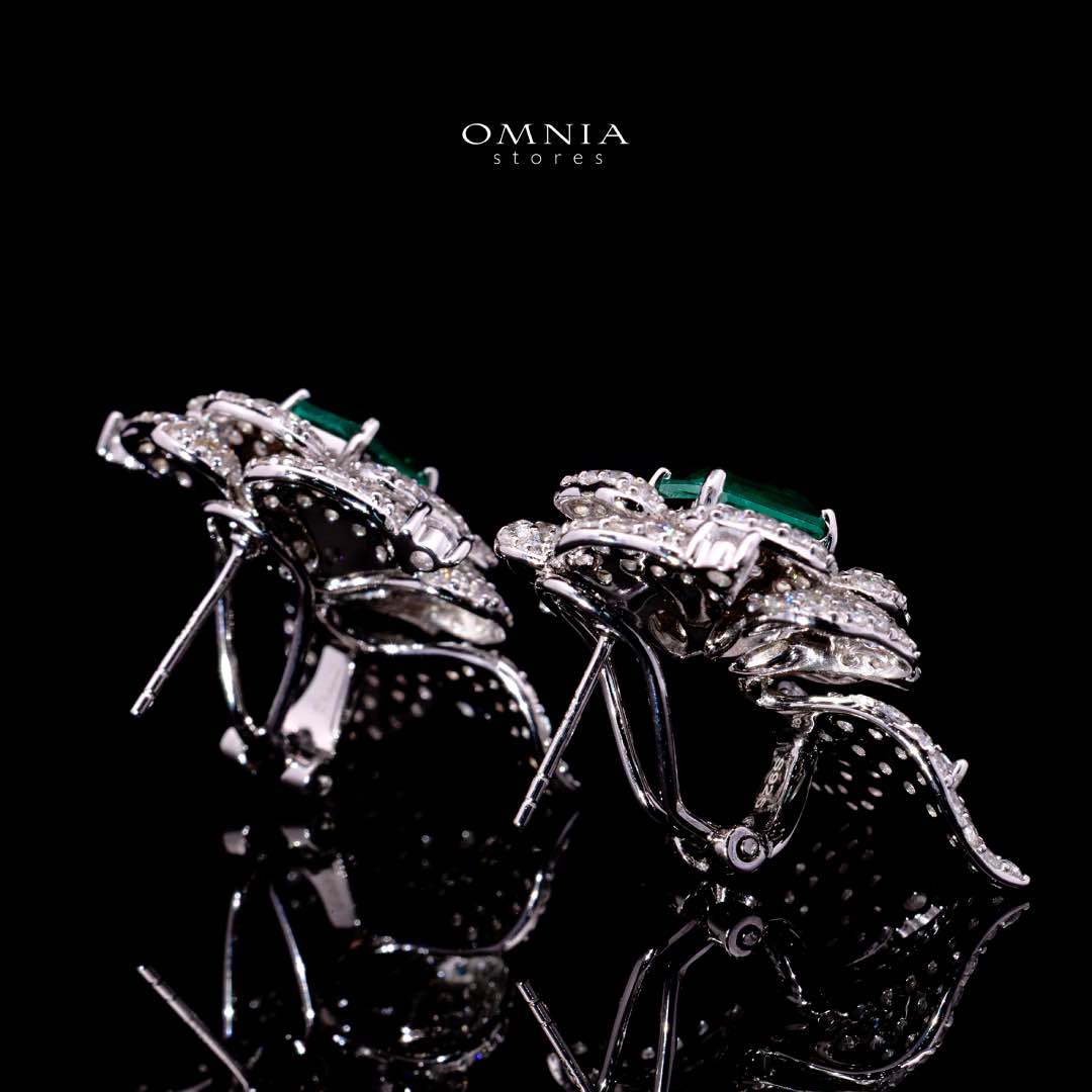 Omnia Laina White and Green Clip Earrings With High Quality Simulated Diamonds in 925 Silver - Image 3