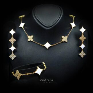Omnia Golden Clove White Choker Full Set with High-Quality Simulated Diamonds Gold Plated 42cm