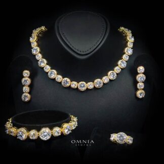 Omnia Lilian Gold Bridal Full Set in High Quality Simulated Diamonds Rhodium Plated