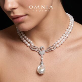 Regina White Pearl Bird Design Necklace With High Quality Simulated Diamonds in 925 Silver