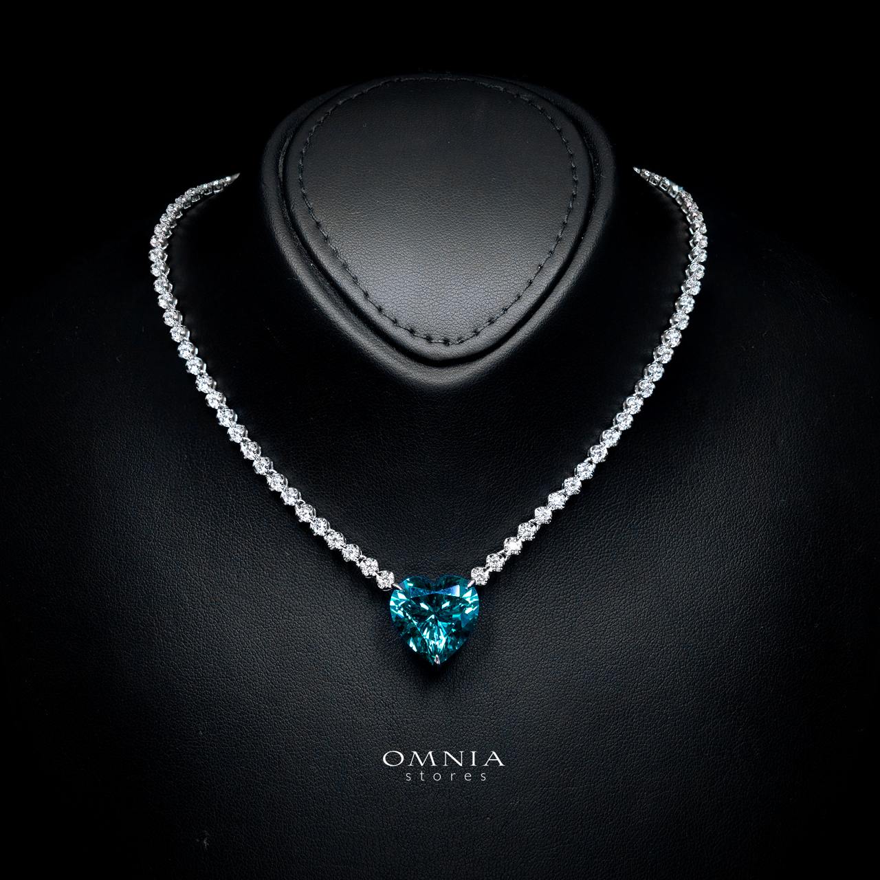 Omnia Sade White and Blue Heart Pendant Necklace With High Quality Certified Lab Crafted Stones In 925 Silver - Image 2