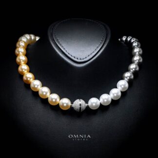 Omnia Sahana Multi Color Pearl Necklace With High Quality Lab Crafted Stones In 925 Silver