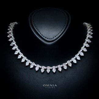 Omnia Jiya White Necklace With High Quality Certified Lab Crafted Stones In 925 Silver