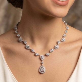 Omnia Amaira White Necklace With High Quality Certified Lab Crafted Stones In 925 Silver