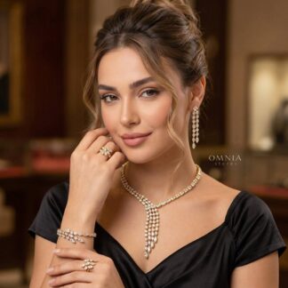 Arwen Gold Luxury Bridal Full Set with High-Quality Simulated Diamonds Rhodium Plated