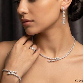 Elanie White Bridal Choker Full Set in 925 Silver High Quality Simulated Diamonds