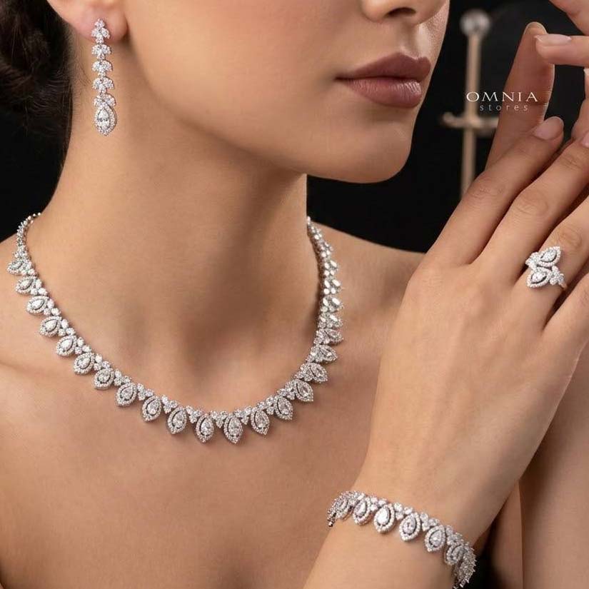 Helena White Bridal Choker Full Set in 925 Silver High Quality Simulated Diamonds