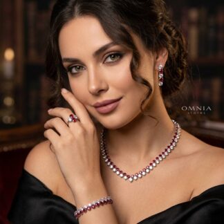 Omnia Hessa Red and White Luxury Bridal Full Set in High Quality Simulated Diamonds