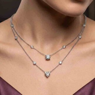 Omnia Maryn White Double Layerd Pendant Necklace With High Quality Certified Lab Crafted Stones In 925 Silver
