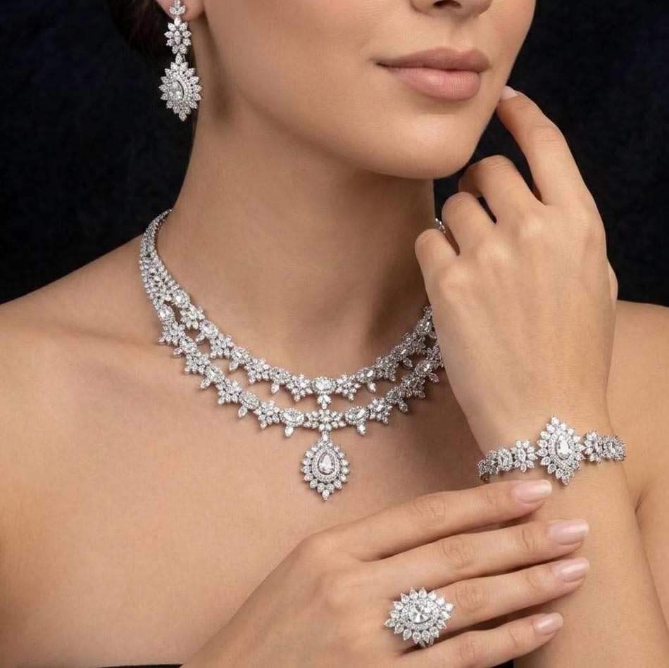 Osha White Bridal Full Set in 925 Silver High Quality Simulated Diamonds - Image 3