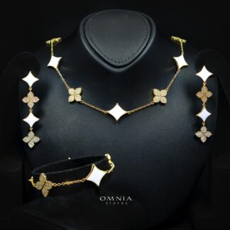 Omnia Golden Clove White Choker Full Set with High-Quality Simulated Diamonds Gold Plated 42cm