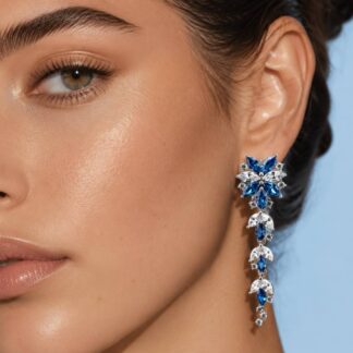 Abla Blue Floral Drop Earrings in 925 Silver with Marquise and Pear-Cut High-Quality Simulated Diamonds