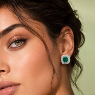 Teresa Green and White Earrings With High Quality Simulated Diamonds in 925 Silver
