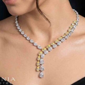Omnia Sury White and Yellow Necklace With High Quality Simulated Diamond Stones In 925 Silver