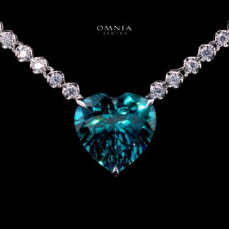 Omnia Sade White and Blue Heart Pendant Necklace With High Quality Certified Lab Crafted Stones In 925 Silver