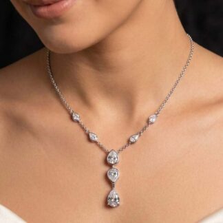 Omnia Zaida White Necklace With High Quality Certified Lab Crafted Stones In 925 Silver