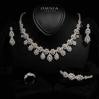 Monica White Bridal Full Set in 925 Silver High Quality Simulated Diamonds