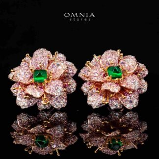 Lillie Flower Rose Gold Clip Earrings in 925 Silver With High Quality Simulated Diamonds