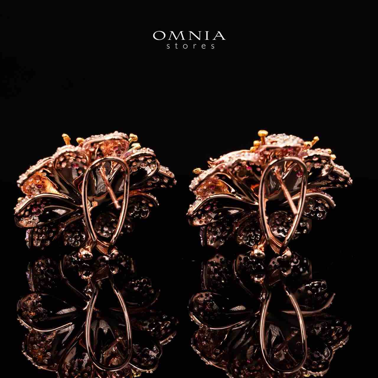 Lillie Flower Rose Gold Clip Earrings in 925 Silver With High Quality Simulated Diamonds - Image 3