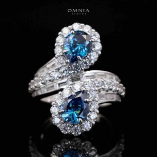 Isabell Blue and White Pear Cut Ring in 925 Silver With High Quality Simulated Diamonds