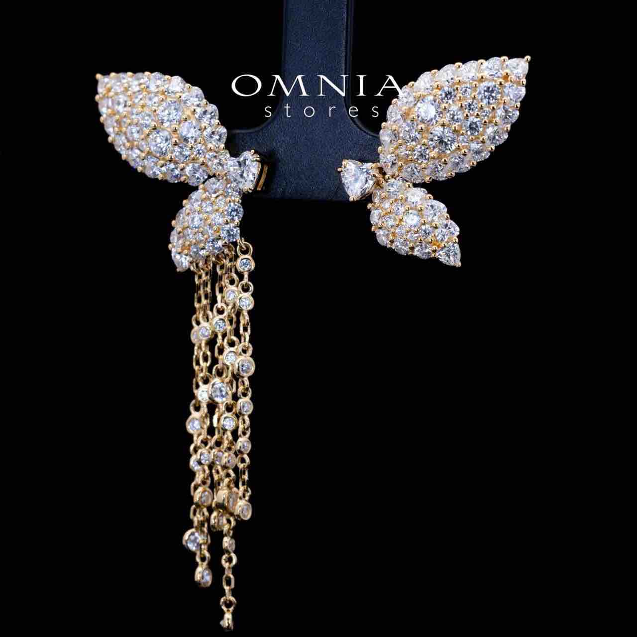 Aalia Gold Stud Long Chain Earrings in 925 Silver With High Quality Simulated Diamonds - Image 3