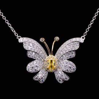 Alara Yellow Butterfly Pendant Necklace in 925 Silver With High Quality Simulated Diamonds