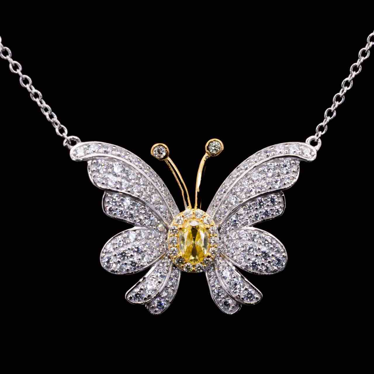 Alara Yellow Butterfly Pendant Necklace in 925 Silver With High Quality Simulated Diamonds