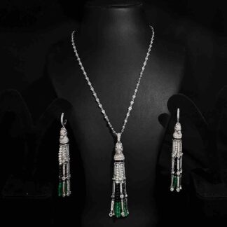 Omnia Vania Multi Color Horse Design Long Chain Necklace & Drop Earrings Set in 925 Silver With High Quality Simulated Diamonds