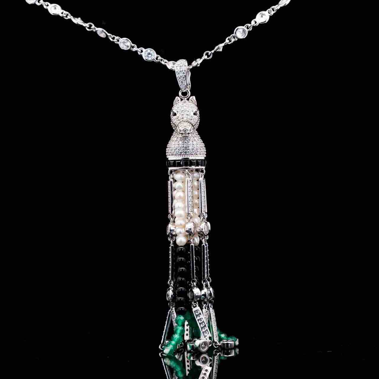 Omnia Vania Multi Color Horse Design Long Chain Necklace & Drop Earrings Set in 925 Silver With High Quality Simulated Diamonds - Image 2